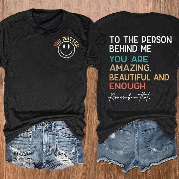 Inspirational Smiling Face & Letter Print SS T-Shirt - Picture 2 of 2